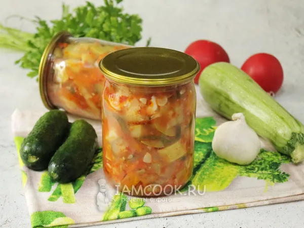 Фото блюда: Салат из кабачков и огурцов на зиму