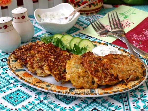 Фото блюда: Оладьи из капусты с овсяными хлопьями