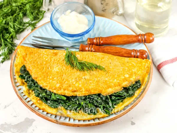 Фото блюда: Овсяноблин с начинкой из шпината