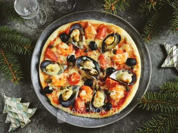 Фото блюда: Пицца с мидиями и креветками