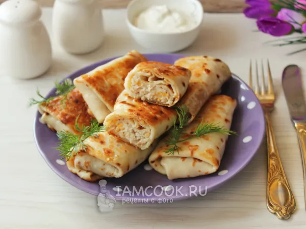 Фото блюда: Блины с индейкой и сыром