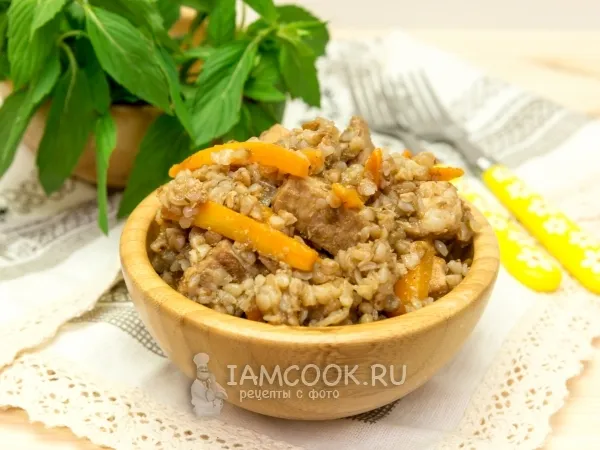 Фото блюда: Гречка с мясом в казане