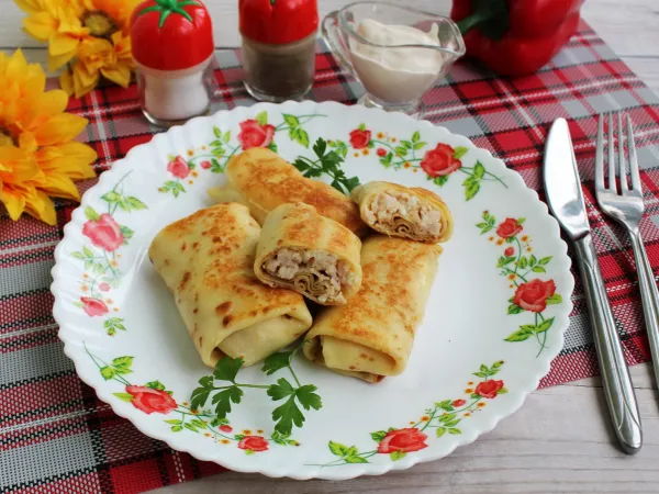 Фото блюда: Блины с копченой курицей