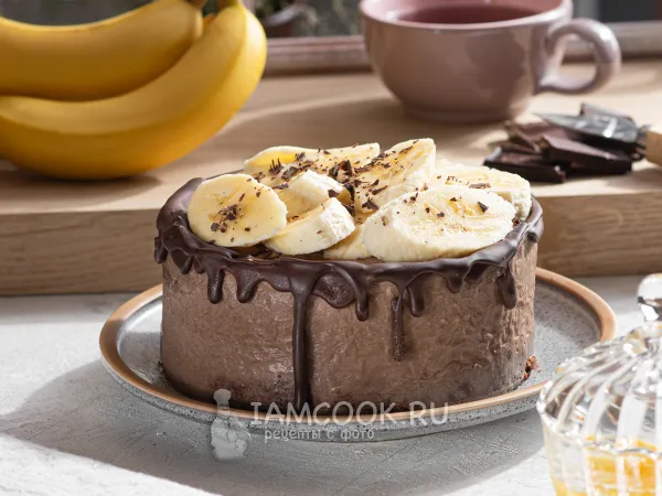 Фото блюда: Постный шоколадный торт с банановым кремом
