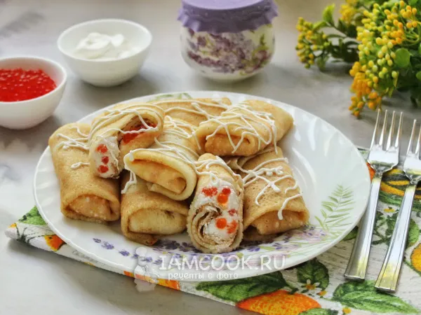 Фото блюда: Блины с маскарпоне и икрой