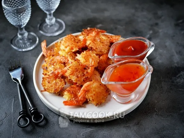 Фото блюда: Жареные креветки в кокосовой стружке