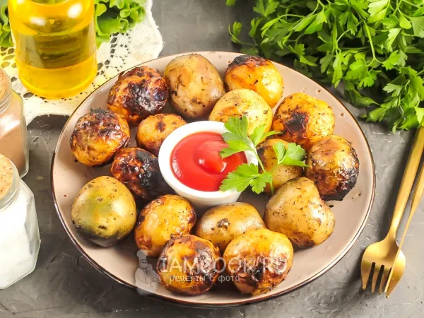 Фото блюда: Молодая картошка на мангале на шампурах