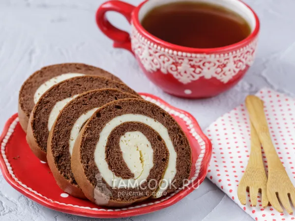 Фото блюда: Бисквитный рулет с творожной начинкой