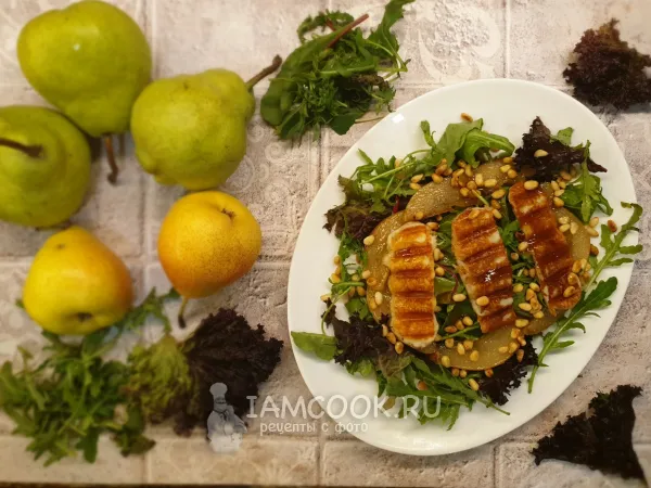 Фото блюда: Салат с сыром халуми и грушей