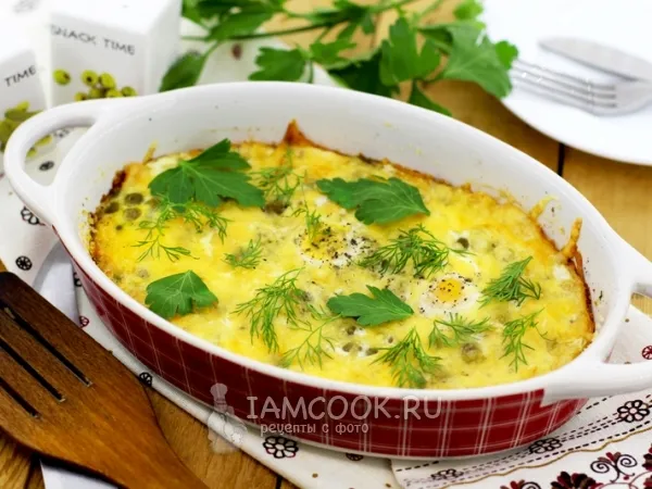 Фото блюда: Яичница с беконом и сыром в духовке