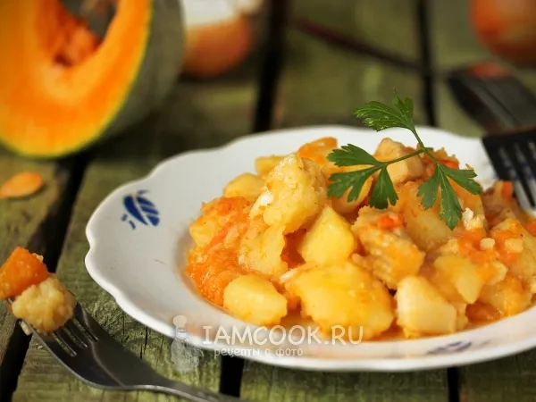 Фото блюда: Рагу с курицей, тыквой и цветной капустой в мультиварке