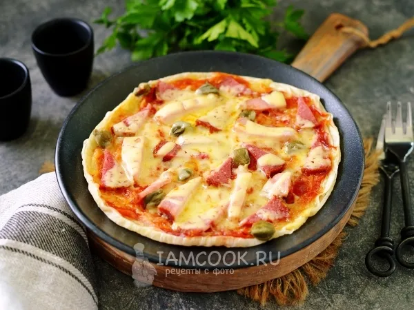 Фото блюда: Пицца из слоеного теста в микроволновке