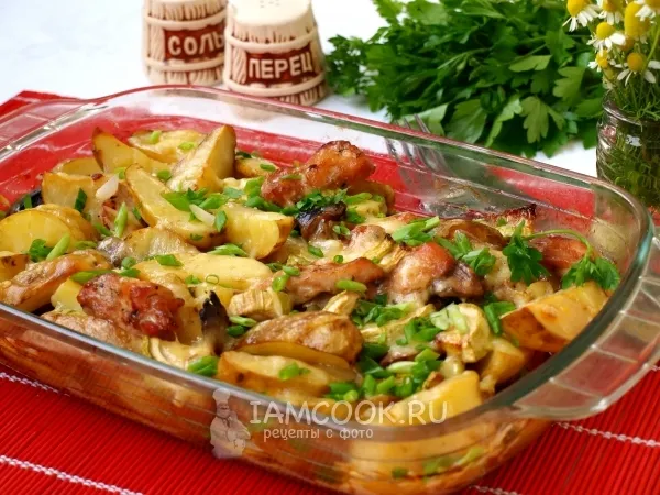 Фото блюда: Филе индейки, запечённое с картофелем и шампиньонами