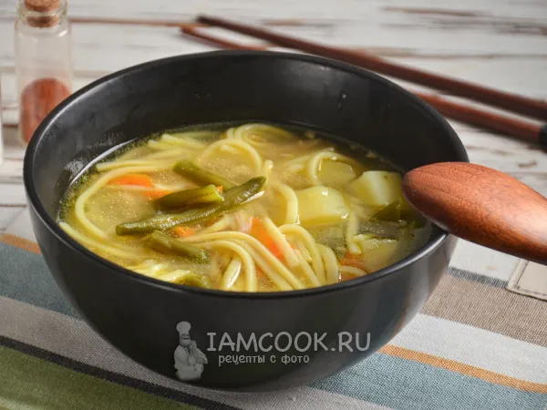 Фото блюда: Суп со стручковой фасолью и японской лапшой