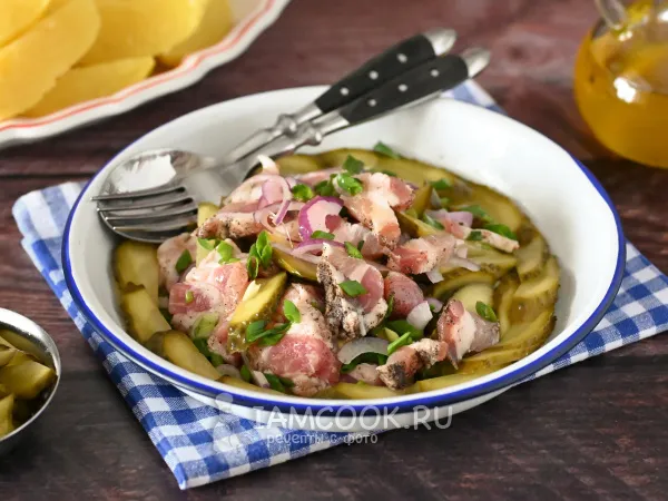 Фото блюда: Салат из сала и соленых огурцов