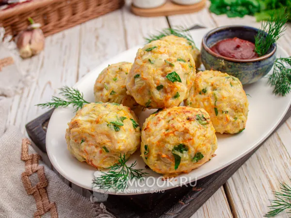 Фото блюда: Куриные котлеты с рисом в духовке