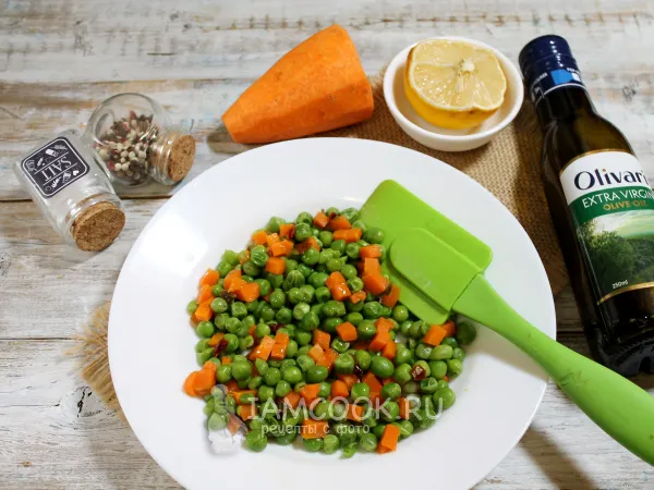 Фото блюда: Гарнир из зеленого горошка и моркови в пароварке