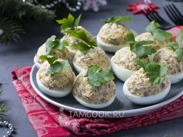 Фото блюда: Яйца, фаршированные грибами и сыром