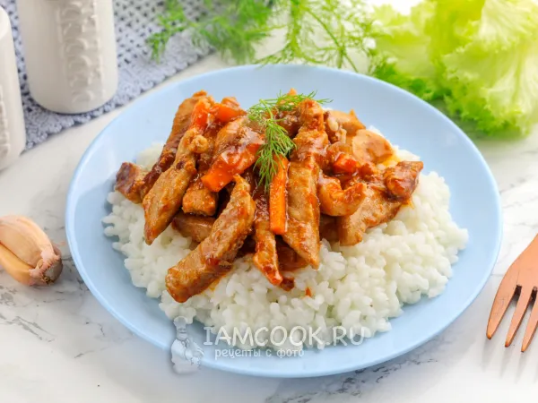 Фото блюда: Свинина в кисло-сладком соусе с рисом