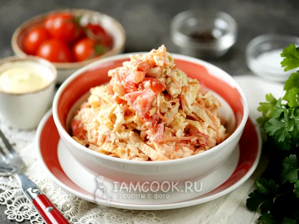 Фото блюда: Салат «Обжорка» с яичными блинчиками