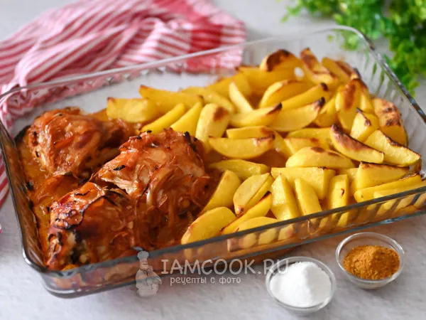 Фото блюда: Картошка с курицей и лечо в духовке