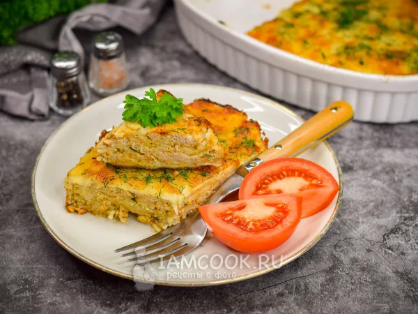 Фото блюда: Запеканка из кабачков с фаршем и рисом