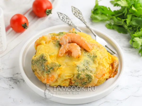 Фото блюда: Омлет с креветками в духовке