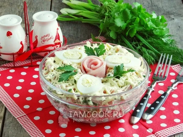 Фото блюда: Салат «Нежность» с ветчиной и огурцами