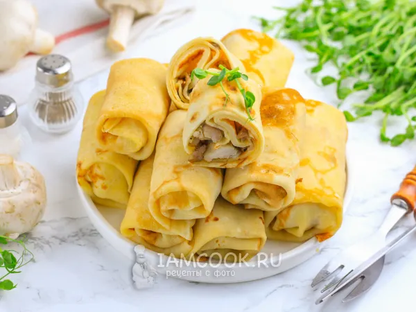 Фото блюда: Блины с курицей и грибами