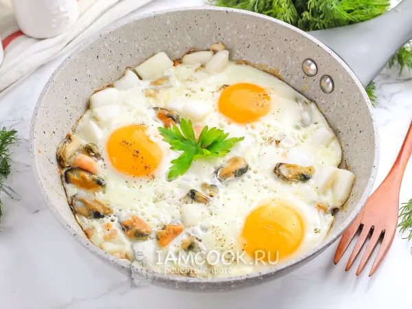 Фото блюда: Яичница с морепродуктами