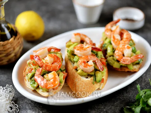 Фото блюда: Брускетта с гуакамоле и креветками