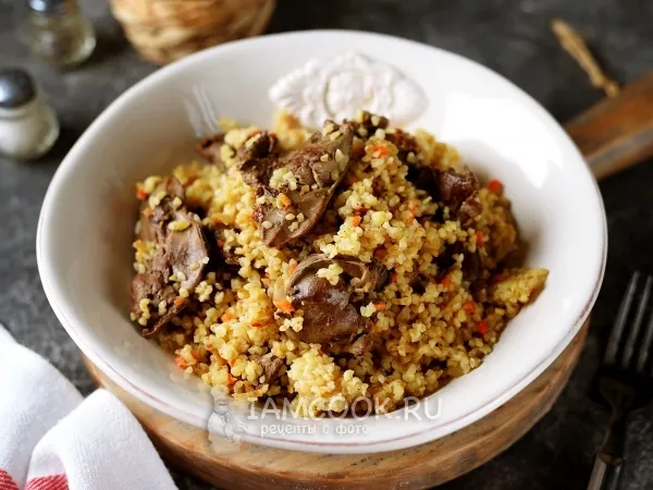 Фото блюда: Жареный булгур с куриной печенью