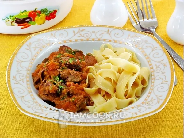 Фото блюда: Печень куриная в яблочном соусе в микроволновке