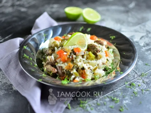 Фото блюда: Плов с куриными сердечками в мультиварке