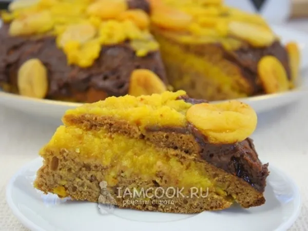 Фото блюда: Торт постный медовый с бананом, апельсином и курагой