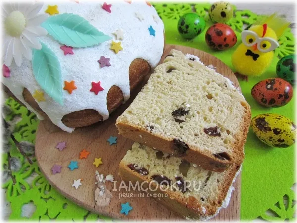 Фото блюда: Сдобный кулич с изюмом в хлебопечке