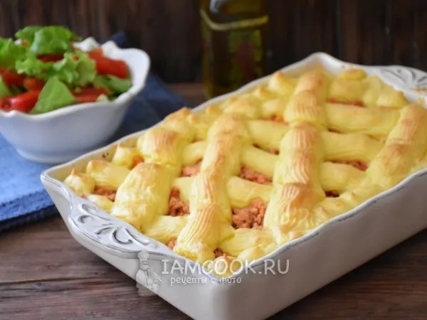 Фото блюда: Картофельная запеканка с куриным фаршем в духовке