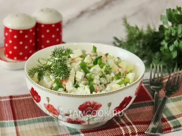 Фото блюда: Салат из отварной рыбы с рисом