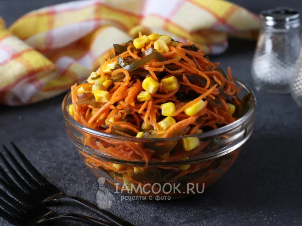 Фото блюда: Салат с морской капустой и кукурузой с морковью