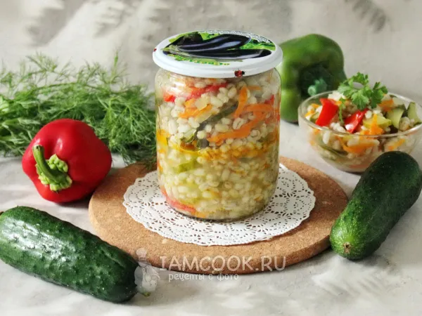 Фото блюда: Салат на зиму из перловки с огурцами