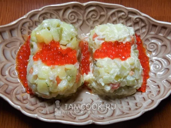 Фото блюда: Постный праздничный салат с рыбой + 2 вида заправки