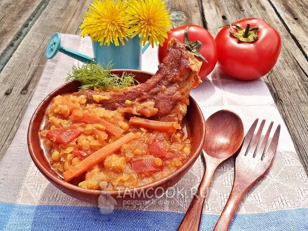 Фото блюда: Свиные рёбрышки с чечевицей