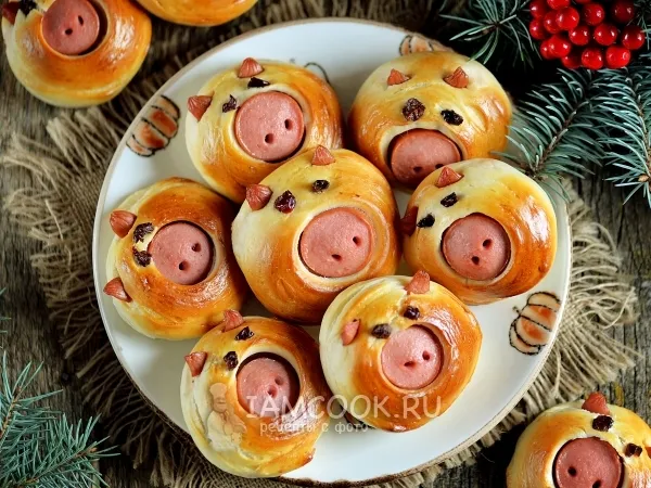 Фото блюда: Булочки «Поросята» с сосисками