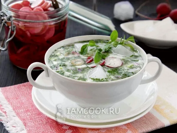 Фото блюда: Вегетарианская окрошка на кефире и минералке