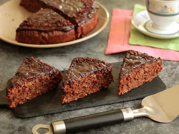 Фото блюда: Шоколадный пирог из овсяных хлопьев с бананом