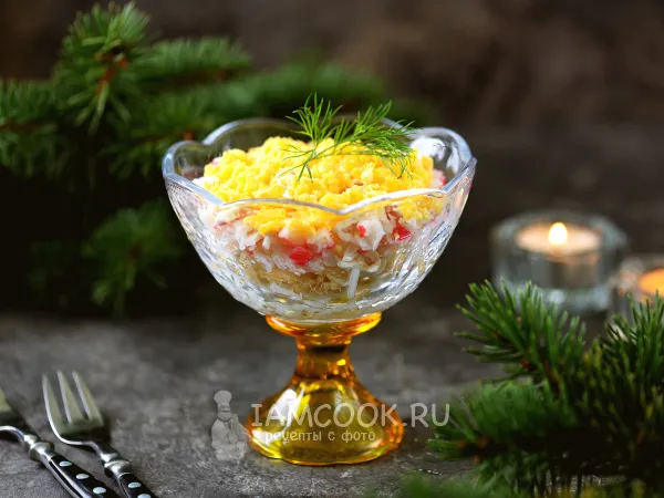 Фото блюда: Салат «Нежность» с крабовыми палочками и яблоком