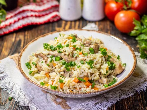 Фото блюда: Куриные бедра с рисом на сковороде