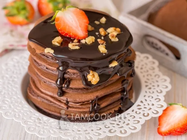 Фото блюда: Шоколадные панкейки с шоколадным ганашем