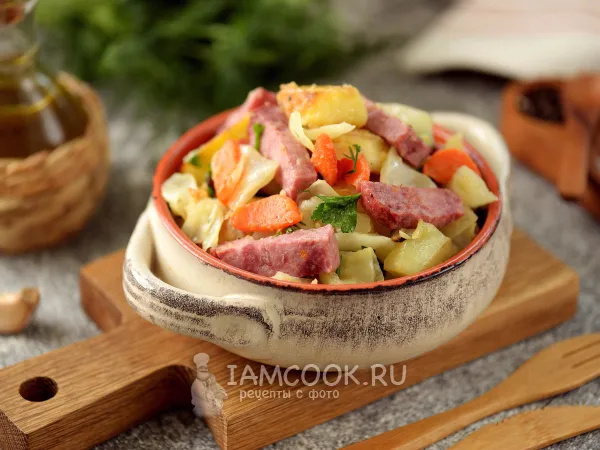 Фото блюда: Жареная картошка с капустой и ветчиной