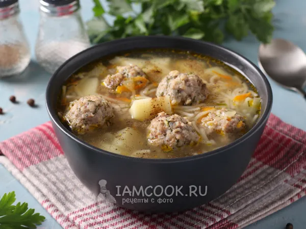 Фото блюда: Суп с фрикадельками из индейки и вермишелью